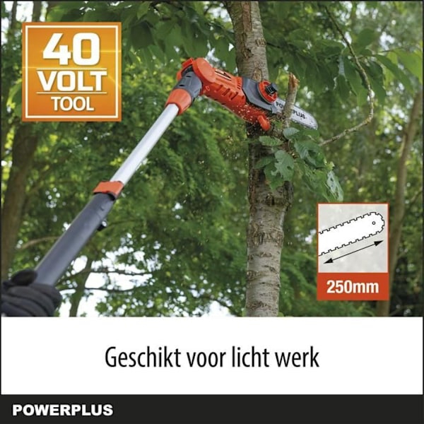 Powerplus Dual Power Teleskopisk Batteridrevet Kædesav POWDPG75385 - uden Batteri/oplader, 250 mm Guide, Automatisk Kædesmøring orange