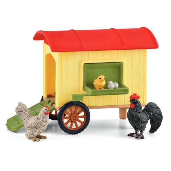 SCHLEICH Mobile Chicken Coop Box - Farm World - Med 1 hane, 1 kylling, 1 kylling og æg Flerfärgad