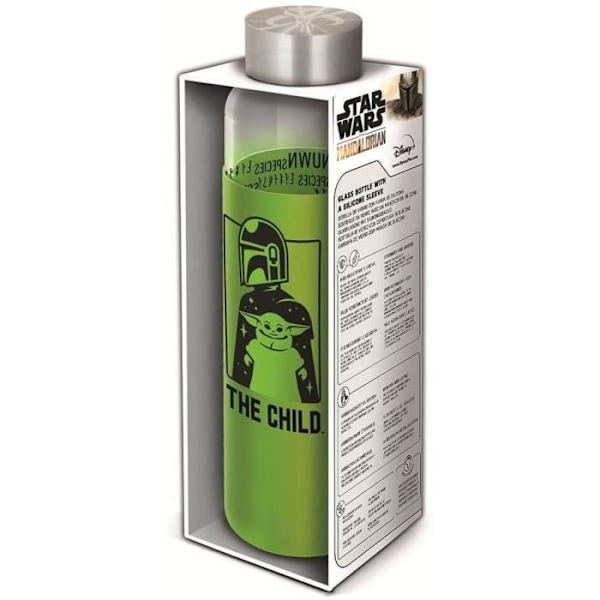 STOR - Star Wars: The Mandalorian - Glasflaske med silikonehylster - Genanvendelig - 585 ml Grön