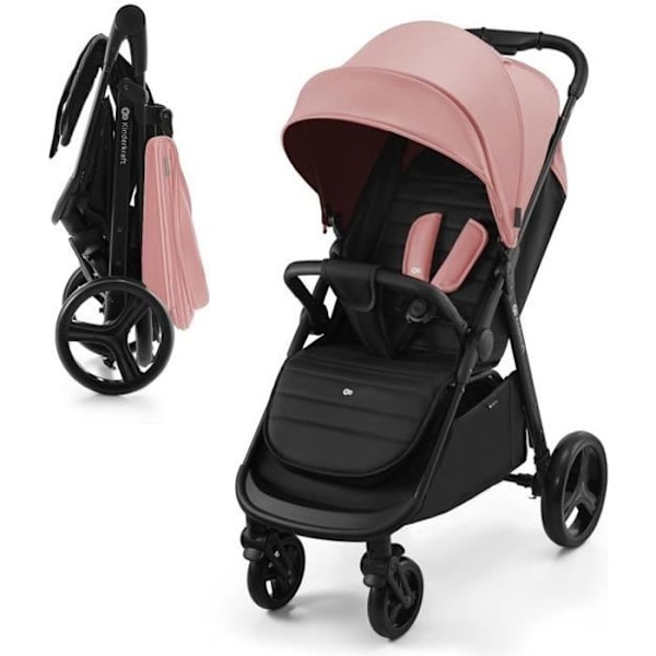 Barnevogn med canne op til 22 kg - KINDERKRAFT RINE - Holdbare skumhjul - Vandtæt med UPF 50+ filter - Foldbar - Rosa Lyserød