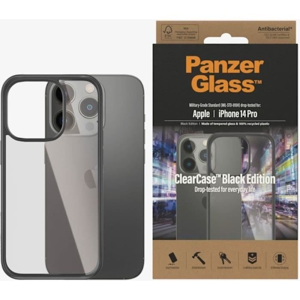 Coque - Panzer Glass - Black Edition - iPhone 14 Pro 6.1" - Holdbar beskyttelse - Elegant design Sort