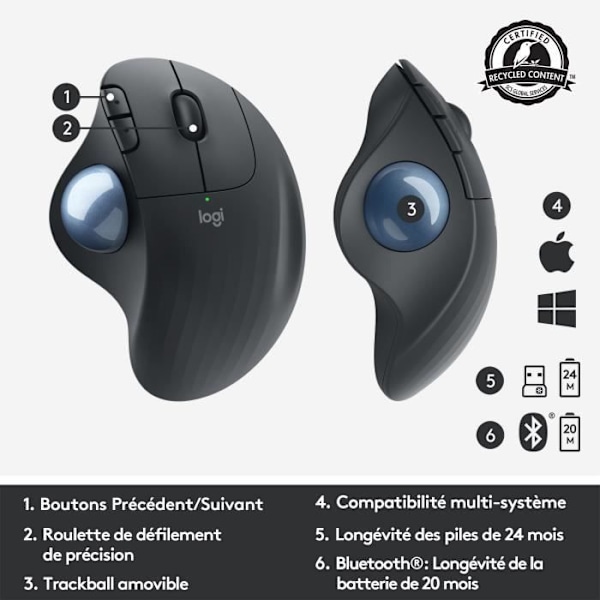 Ergonomisk mus - Trådløs - Logitech - Ergo M575 - Grafit