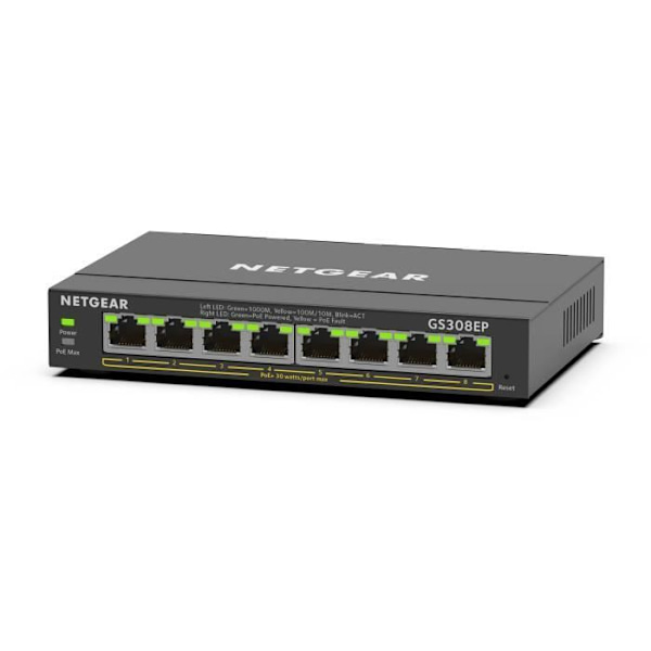 Switch Ethernet PoE 8 portar - NETGEAR - GS308EP - Smart hanterbar - Tyst - 62 W