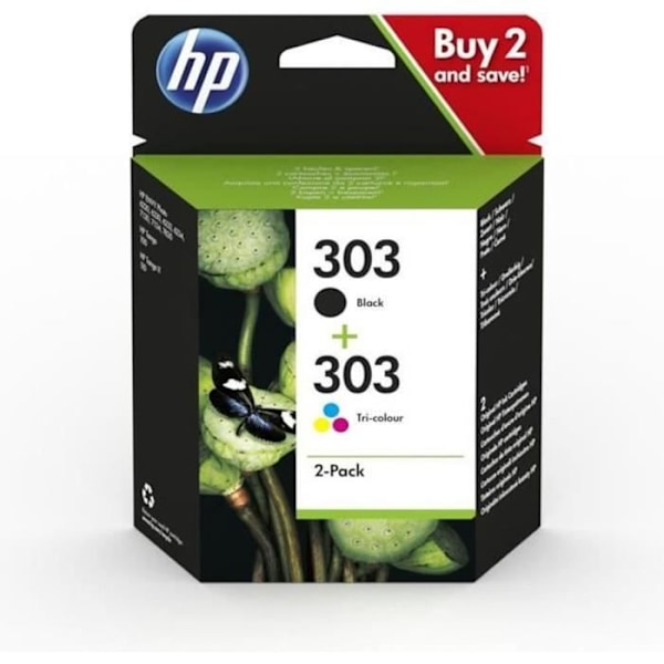HP 303 blækpatroner - Pakke med 2 - Sort og farve - 3YM92AE - Envy Photo 6220/6230/6232, Tango/TangoX