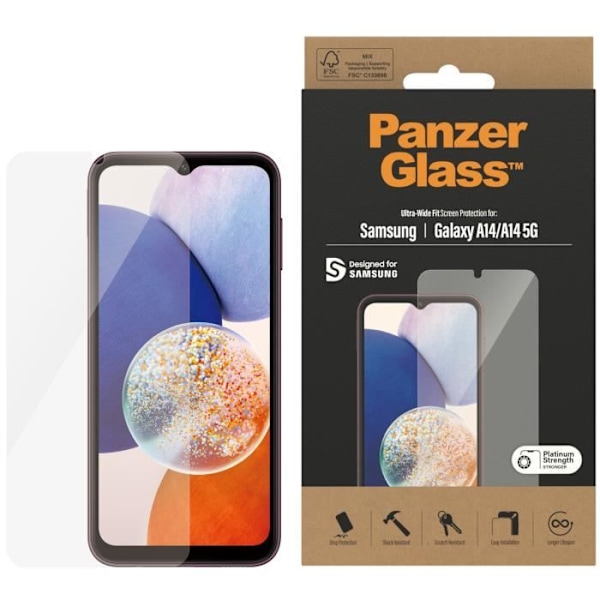 Ultra-Wide Fit Anti-bakteriellt skärmskydd Samsung Galaxy A14 (5G/4G) PanzerGlass Transparent