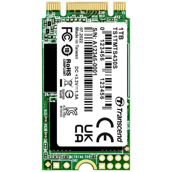 Sisäinen SSD NVMe PCIe M.2 2242 Transcend 430S - 1 TB - SATA III 6 Gb/s - MLC-kenno