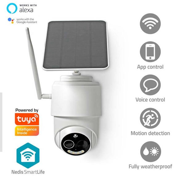 NEDIS WiFi PTZ-ulkokamera FULL HD 1080P itsenäinen aurinkopaneelilla - Yökuvaus ja liikeentunnistin hvid