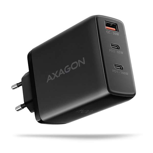 Vægoplader - AXAGON - ACU-DPQ100 - 3 USB-C porte - 100W - Sort Sort