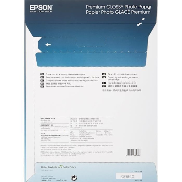 Ensiluokkainen kiiltävä valokuvapaperi - EPSON - A4 - 255g/m2 - 2x15 arkkia