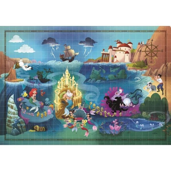 Pussel 1000 bitar: Disney Story Maps: The Little Mermaid Unik färg