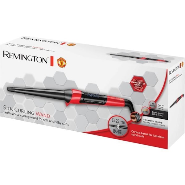 Remington CI9755 Manchester United Edition kiharrin, silkkikeraaminen kartiomainen kiharrin, silkkiproteiini