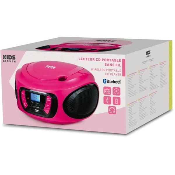 Kannettava radio cd-soitin BIGBEN INTERACTIVE usb bt vaaleanpunainen Pink og sort