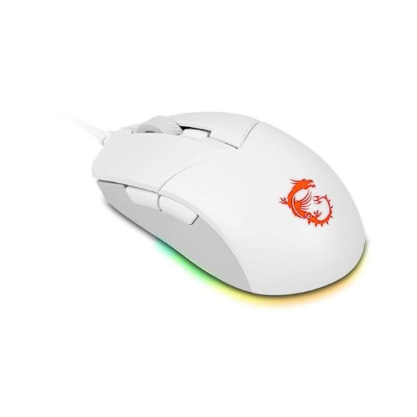 Kablet gaming mus - MSI - CLUTCH GM11 WHITE - PMW-3325 5000 DPI optisk sensor - RGB-belysning Vit