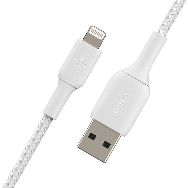 Flätad kabel - BELKIN - Lightning till USB-A - 2 m - Vit Vit