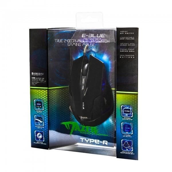 Pelioptinen langallinen pelihiiri Mazer Type-r Gaming - E-BLUE - Musta - 2400 dpi - 6 nappia
