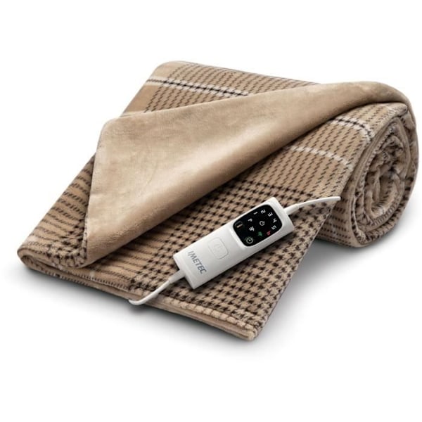 Opvarmet tæppe - Imetec - Varme plaid 180x140 cm - 6 temperaturer - Anti-overophedning Adapto teknologi - Vaskbar Brun