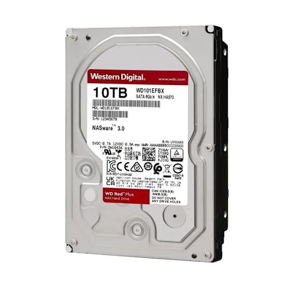 WD Red™ Plus - Sisäinen NAS-kiintolevy - 10 Tt - 7200 rpm - 3,5" (WD101EFBX)