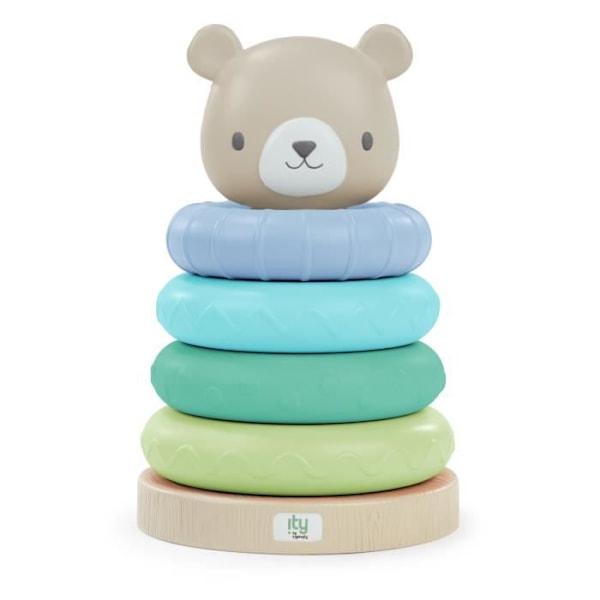 ITY de INGENUITY Cutie Stacks Nate, 4 BPA-vapaata purulelua, viilupuu tuki, karhu, vihreä, alkaen 6 kuukauden iästä.