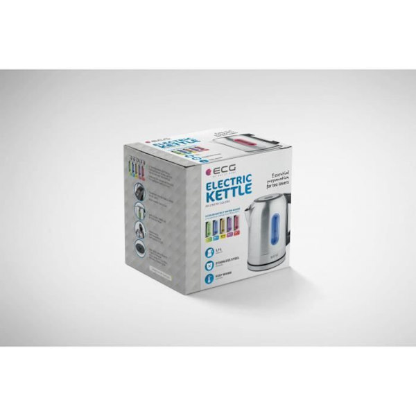 ECG RK 1785 rustfrit stål elkedel - 1,7L - Farvevariation afhængig af temperatur - 2000W