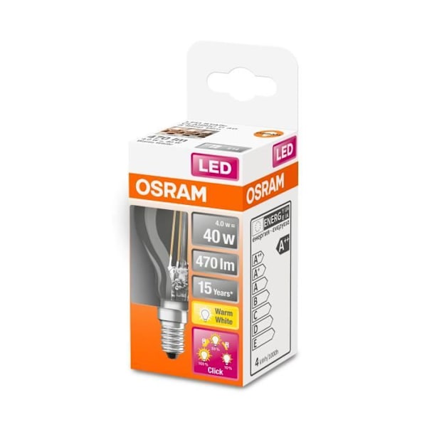 LED-lampa - OSRAM - TRE STEG DIM KLASSISK P - E14-sockel - Varm vit - 4 W motsvarar 40 W Vit varm