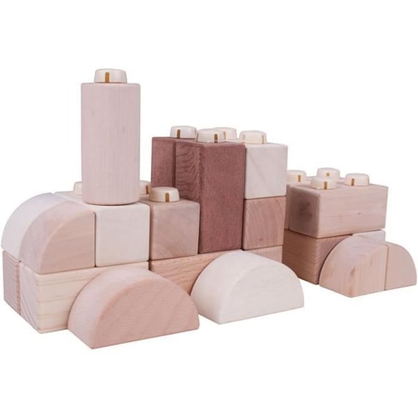Træspil - BIGJIGS - Klikblokke - Naturlig - 100 stk Hvid, beige og brun