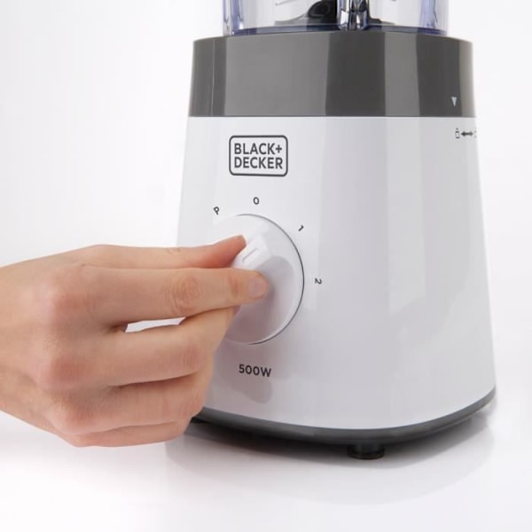 Blender BLACK+DECKER BXJB500E på 500W, 2 hastigheder + Pulse, skål på 1,5L, 4 blade i rustfrit stål, skridsikker base