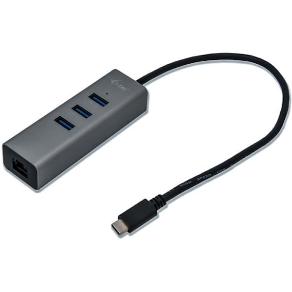 i-tec - Metallinen USB-C 3-porttinen USB-HUB Gigabit Ethernetillä