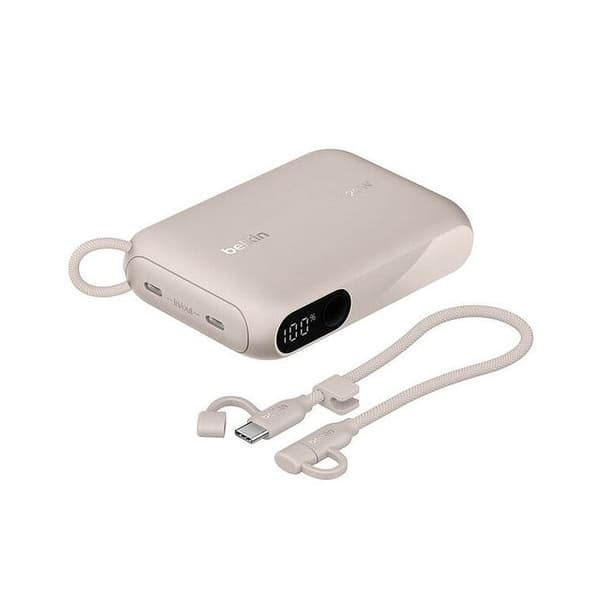 Extern batteri 10000 mAh 20W USB-C x2 med digital skärm, sandfärg