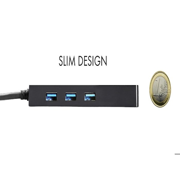 USB-C-keskitin - I-TEC - SLIM HUB - 3 kpl USB 3.0 - Gigabit Ethernet - Integroitu USB-C 3.1 -kaapeli