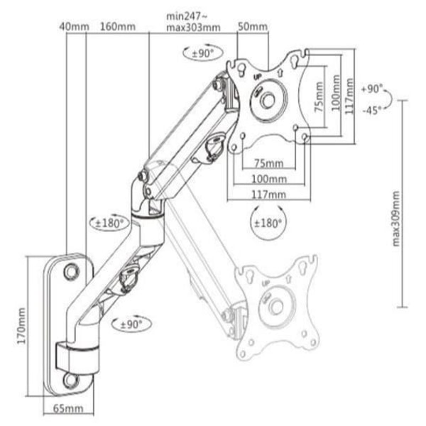 TV-understøttelse - GEMBIRD - MA-WA2-01 - Tiltbar - 17''-27'' - 14KG Sort