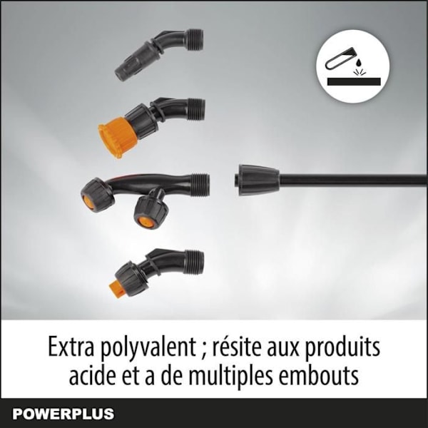Powerplus Dual Power Batteridrevet Sprøjte POWDPG80460 - 20 V, Tryk på 6 Bar, Flow på 1500 ml/min, Kapacitet 16L, 4 Dysser orange