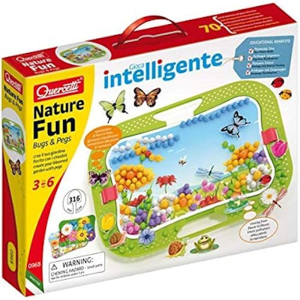 Mosaik pædagogisk spil Nature Fun Bugs & Pegs - Quercetti - 300 søm i 6 farver 6 färger