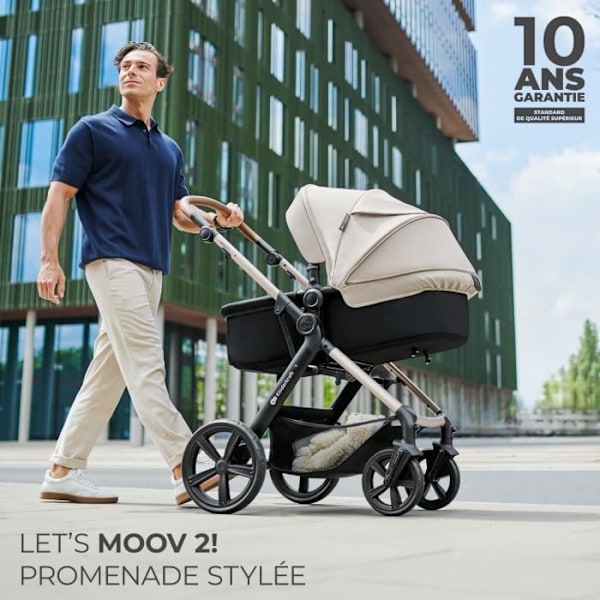 Kinderkraft MOOV2 AIR Barnevogn 3 i 1, Rejse-system fra fødslen til 27 kg, Mink PRO I-Size autostol inkluderet, Sort sort
