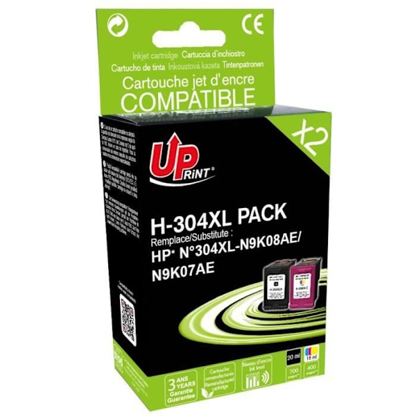 Kompatible blækpatroner HP 304XL - UPRINT - Pakke med 2 - Sort/Farver