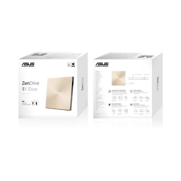 ASUS ZenDrive SDRW-08U9M-U DVD-poltin - kulta - DVD-RAM/R;RW-tuki - 24x CD-luku/24x CD-kirjoitus/24x CD-uudelleenkirjoitus