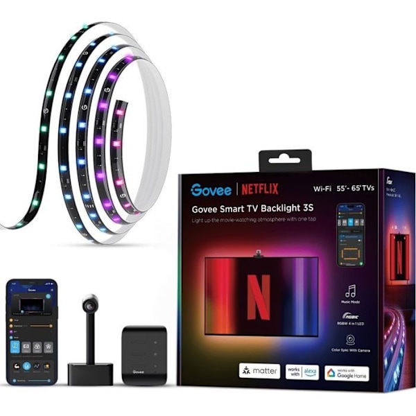 Bande led - Govee led bånd - H60983D1 - Baggrundsbelysning 3S Netflix TV 55-65 SMART LED sublight RGBICW