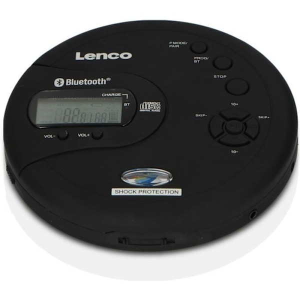 Lenco CD-300BK - Bluetooth® kannettava CD/MP3-soitin iskusuojalla - Musta sort