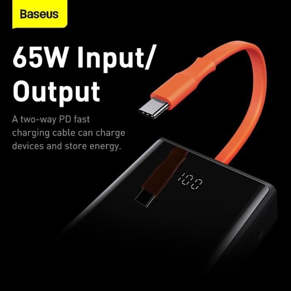 Baseus 20000mah bærbart eksternt batteri LCD-skærm Hurtigopladning 65w sort