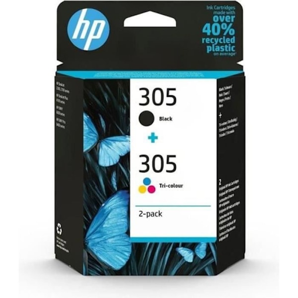 HP 305 original svarta trefärgade bläckpatroner 2-pack (6ZD17AE)