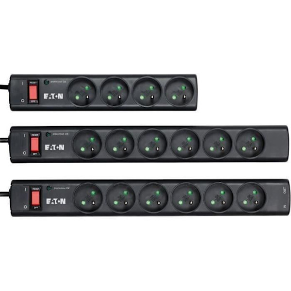 Virtajohto/ylijännitesuoja - EATON Protection Strip 6 FR - PS6F - 6 ranskalaista pistorasiaa - musta