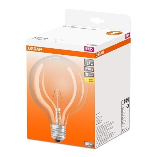 OSRAM LED glødetrådspære E27 2 W svarende til 25 W varm hvid Transparent