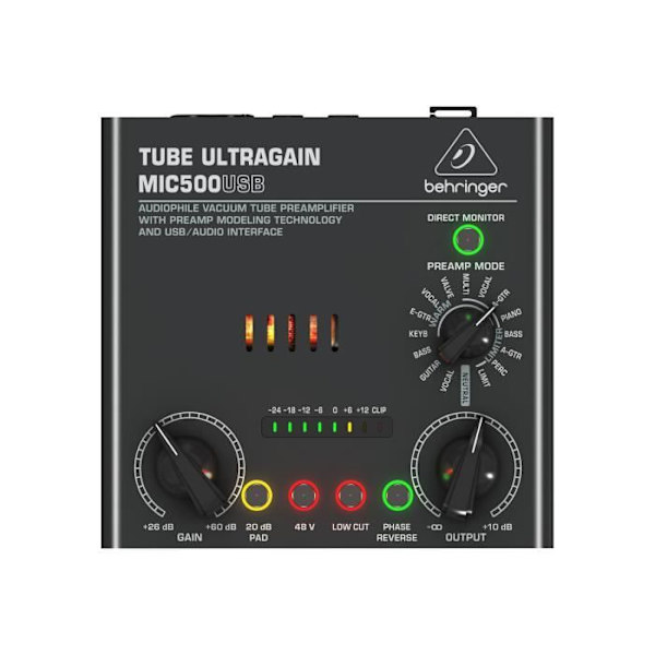 Forforstærker - Behringer - TUBE ULTRAGAIN MIC500USB - Tube - Sort - Voksen