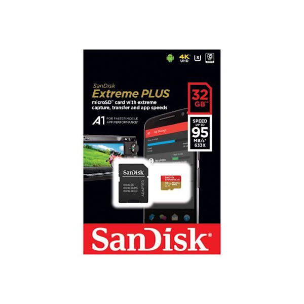 Flash-hukommelseskort - SANDISK - 32GB - Extreme PLUS microSDHC - A1 C10 V30 UHS-I U3