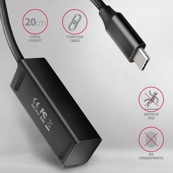 AXAGON HUE-M1C Ultra-Fast Mini USB-C -keskitin 4 x USB 3,0-20 cm musta - 8595247905635