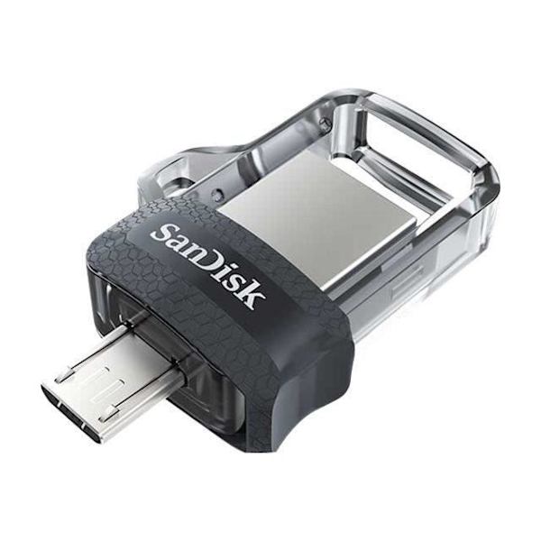 SANDISK ULTRA DUAL DRIVE M3.0 256GB USB Flash Drive - Dobbelte forbindelser - Grå