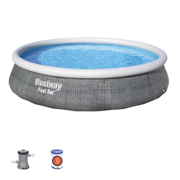 BESTWAY Fritstående Above Ground Pool Kit - Fast Set™ - 396 x 84 cm - Rund (leveres med en filtreringspumpe) Grå