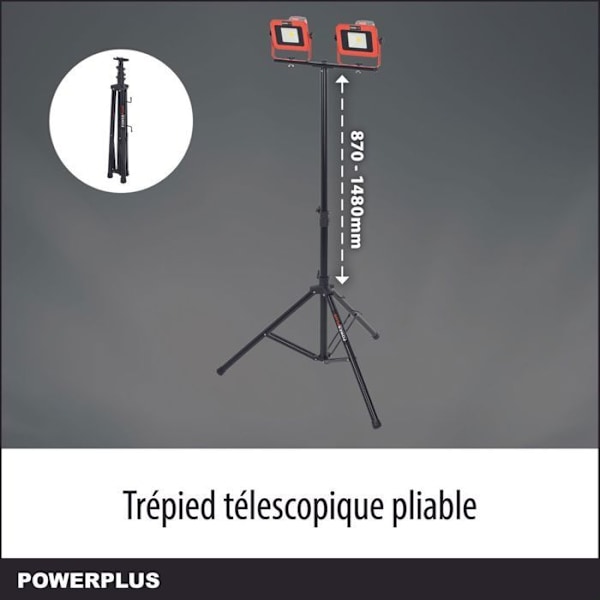 Powerplus Dual Power LED Projektor Genopladelig POWDP8035 - Byggelekt lampe på 20 V og 2x2000 lm - uden batteri eller oplader orange