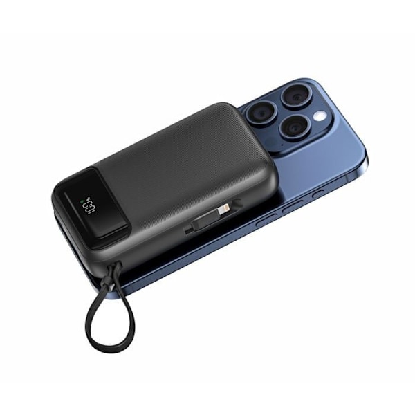 Swissten Power Bank 20000 mAh PD 20W med integrerade USB-C och Lightning-kablar (kompatibel med MagSafe)