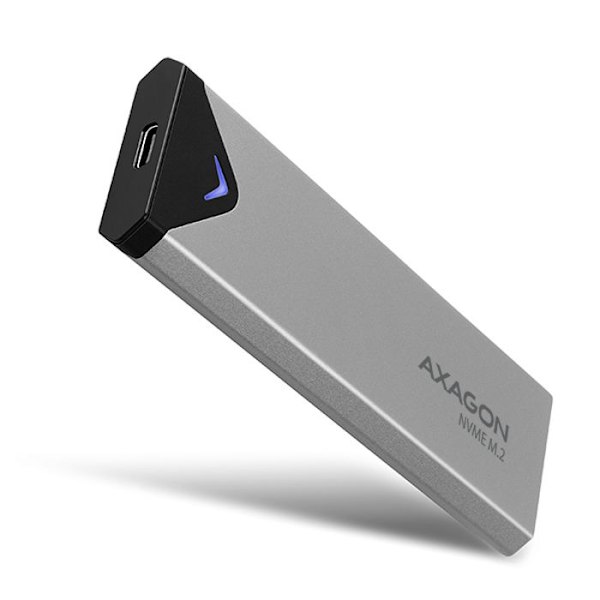 AXAGON ECO AXAGON USB-C 3.1 - NVME M.2 Box. Ulkoinen SuperSpeed+ USB-C metallikotelo M.2 NVMe SSD -kiintolevyille musta, Harmaa