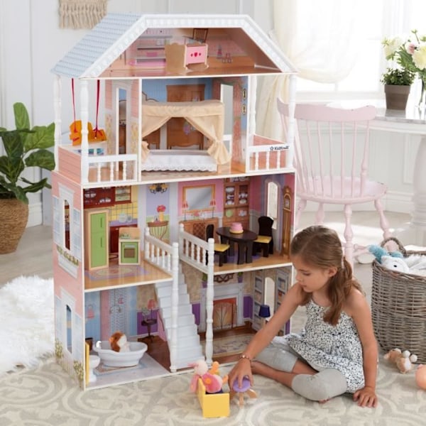 KidKraft - Savannah Wooden Dollhouse med 13 tillbehör ingår Beige